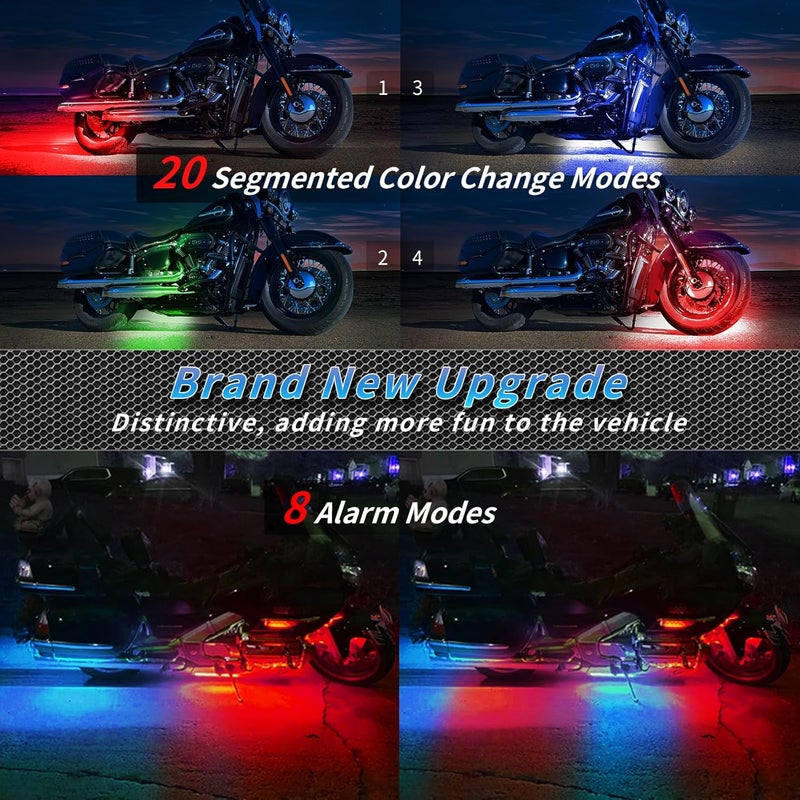 ZONECONA 12PCS Segmented Motorcycle RGB LED Light Kits with Brake Turn Signal, Underglow Lights with APP/Dual Remote, Multicolor 12v Waterproof Motorcycle LED Underglow Kit for Harley Yamaha Suzuki - Image 4